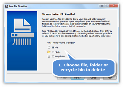 Choose File/Folder/Recycle Bin to Delete